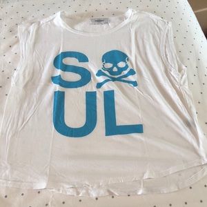 SoulCycle white and blue logo muscle tee